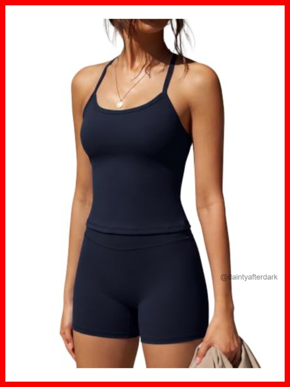 2 Piece Workout Set Halter Padded Tank Top & High Waisted Biker Shorts Gym